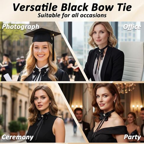 TIESOME 1 Pcs Womens Bow Tie, Pre Tied Adjustable Bowtie for Girls & Ladies, Solid Color Ribbon, Clip On or Adjustable Neck Strap, Perfect for Party, Cosplay, School, Daily Wear, Black in Saudi Arabia