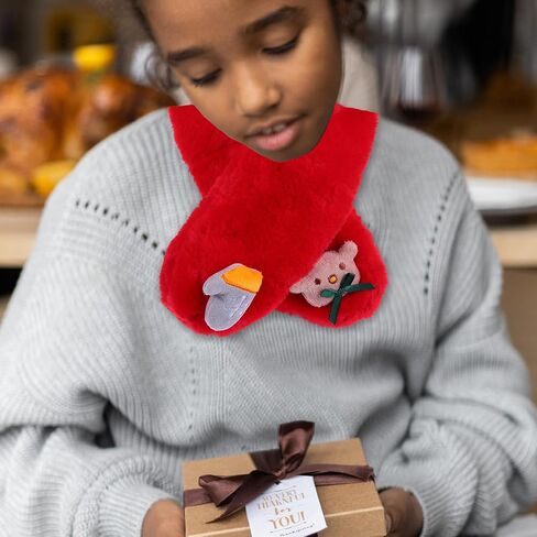 LIFKOME Christmas Plush Cross Scarf Winter Neck Warmer Red Soft Cartoon Scarf for Boys and Cold Weather in Saudi Arabia