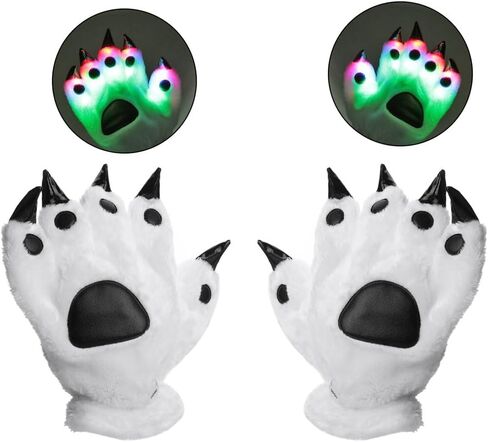 Luwint LED Finger Flashing Bear Paw Gloves Novelty Lights Up Glow Blink Show Prop Toy for Werewolf Cat Monster Costume (Large) in Saudi Arabia