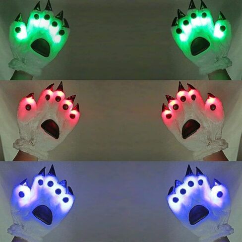 Luwint LED Finger Flashing Bear Paw Gloves Novelty Lights Up Glow Blink Show Prop Toy for Werewolf Cat Monster Costume (Large) in Saudi Arabia