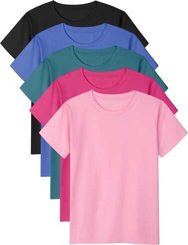 Poroka 5 Pack Girls Short Sleeve T Shirts Girl Cotton Shirts Basic Tees Soft Summer Tops with Crew Neck in Saudi Arabia