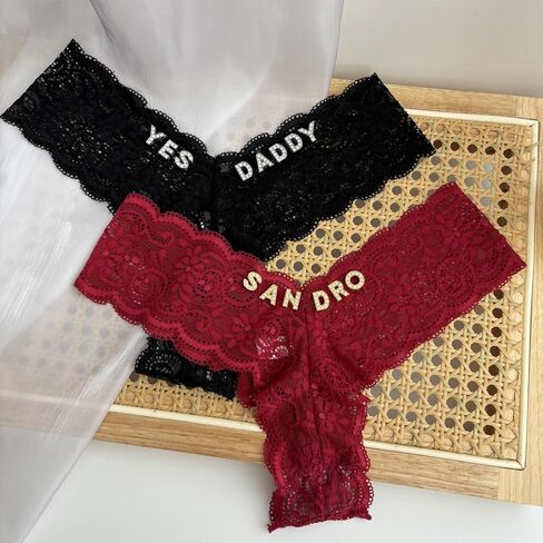 2-Pack Custom Name Thong, Personalization Panties Woman Silver or gold Rhinestone Shiny Letters Name, Customize husband or boyfriend phrases G-string Valentine's Day gift in Saudi Arabia