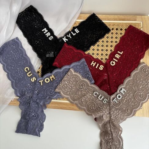 2-Pack Custom Name Thong, Personalization Panties Woman Silver or gold Rhinestone Shiny Letters Name, Customize husband or boyfriend phrases G-string Valentine's Day gift in Saudi Arabia