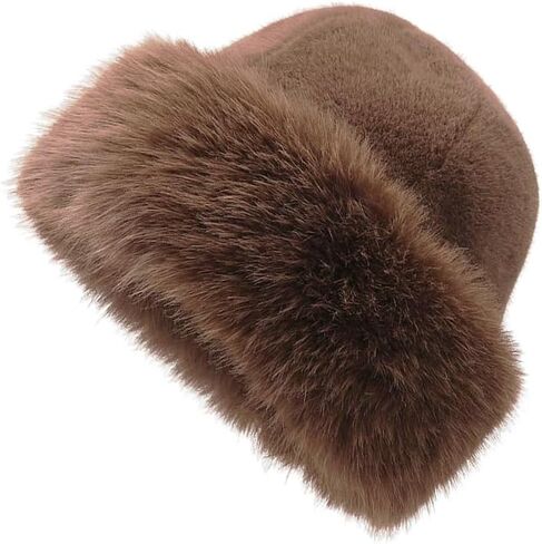 Faux Fur Hat for Women Cossack Russian Style Winter Hat Fuzzy Furry Ushanka Warm Fluffy Bucket Hat in Saudi Arabia