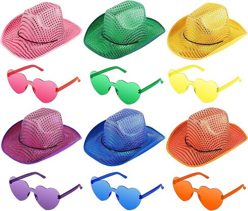 Bonuci Sequin Glitter Cow Hat and Funny Rimless Sunglasses Sparkly Party Favor for Women Men in Saudi Arabia