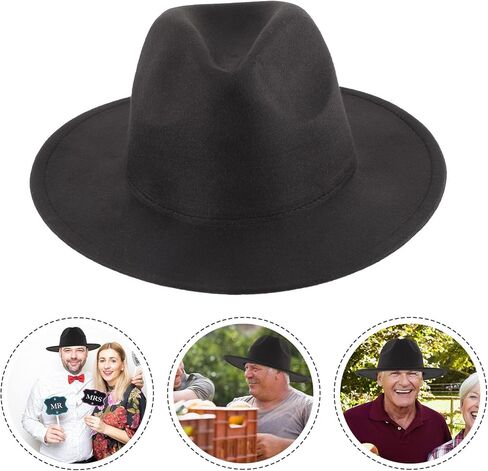 HOMSFOU Men’s Wide Brim Fedora Hat Black Felt Jazz Hat Vintage Style Performance Party Accessory in Saudi Arabia