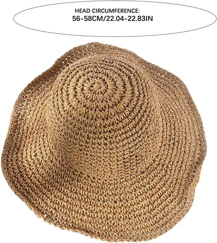 Floppy Big Beach Straw Hats for Women Foldable Summer Wide Brim Packable Oversized Sun Hat Womens Travel Straw Fedora Hat, Khaki-4, 7 1/8-7 1/4 in Saudi Arabia