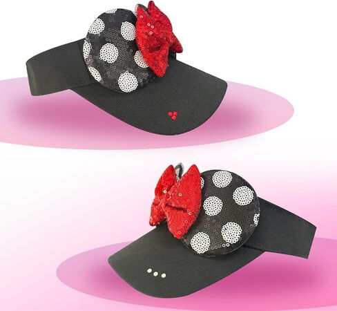 Sparkly Mouse Ears Visor Hat for Adult Women, Adjustable Sun Visor Cap with Sequin Mouse Ears Bow, Cute Party Headwear Glitter Visor Hat with Ears for Theme Parks & Festivals Black in Saudi Arabia