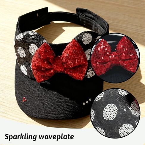 Sparkly Mouse Ears Visor Hat for Adult Women, Adjustable Sun Visor Cap with Sequin Mouse Ears Bow, Cute Party Headwear Glitter Visor Hat with Ears for Theme Parks & Festivals Black in Saudi Arabia