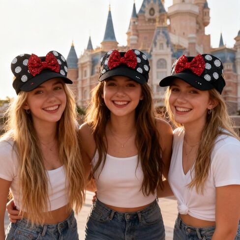 Sparkly Mouse Ears Visor Hat for Adult Women, Adjustable Sun Visor Cap with Sequin Mouse Ears Bow, Cute Party Headwear Glitter Visor Hat with Ears for Theme Parks & Festivals Black in Saudi Arabia