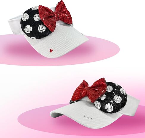 Sparkly Mouse Ears Visor Hat for Adult Women, Adjustable Sun Visor Cap with Sequin Mouse Ears Bow, Cute Party Headwear Glitter Visor Hat with Ears for Theme Parks & Festivals White in Saudi Arabia
