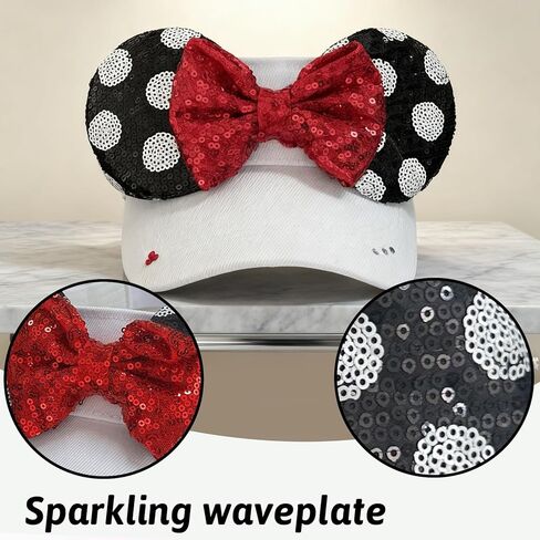 Sparkly Mouse Ears Visor Hat for Adult Women, Adjustable Sun Visor Cap with Sequin Mouse Ears Bow, Cute Party Headwear Glitter Visor Hat with Ears for Theme Parks & Festivals White in Saudi Arabia
