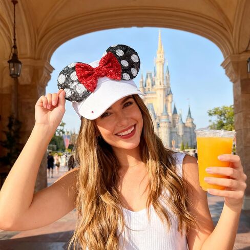 Sparkly Mouse Ears Visor Hat for Adult Women, Adjustable Sun Visor Cap with Sequin Mouse Ears Bow, Cute Party Headwear Glitter Visor Hat with Ears for Theme Parks & Festivals White in Saudi Arabia