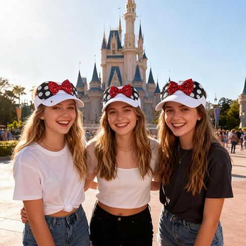 Sparkly Mouse Ears Visor Hat for Adult Women, Adjustable Sun Visor Cap with Sequin Mouse Ears Bow, Cute Party Headwear Glitter Visor Hat with Ears for Theme Parks & Festivals White in Saudi Arabia