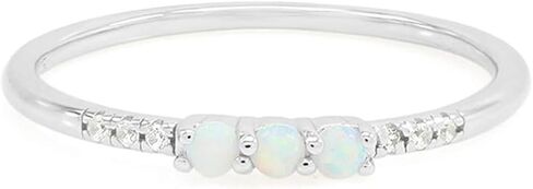 AFFY Dainty 14K Gold Over Sterling Silver Stacked Finger Band Synthetic Opal Promise Ring Jewelry Valentine's Day Gift For Her in Saudi Arabia