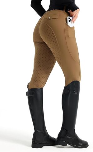 FitsT4 سراويل رياضية نسائية لركوب الخيل بمقعد كامل سراويل الفروسية عالية الخصر لركوب الخيل مع جيوب in Kuwait