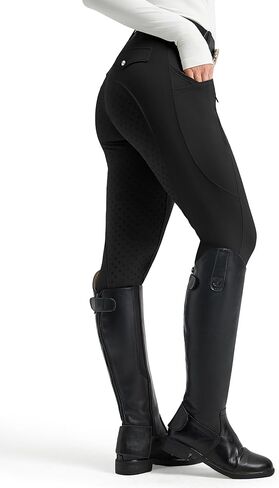 FitsT4 سراويل رياضية نسائية لركوب الخيل بمقعد كامل سراويل الفروسية عالية الخصر لركوب الخيل مع جيوب in Kuwait