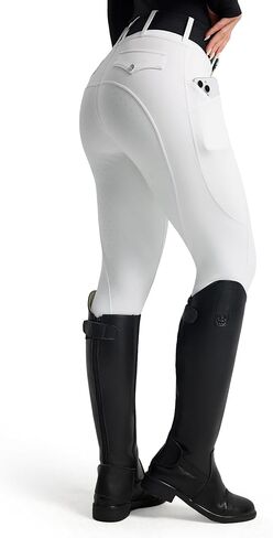 FitsT4 سراويل رياضية نسائية لركوب الخيل بمقعد كامل سراويل الفروسية عالية الخصر لركوب الخيل مع جيوب in Kuwait