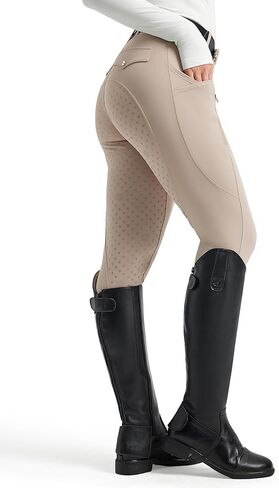 FitsT4 سراويل رياضية نسائية لركوب الخيل بمقعد كامل سراويل الفروسية عالية الخصر لركوب الخيل مع جيوب in Kuwait