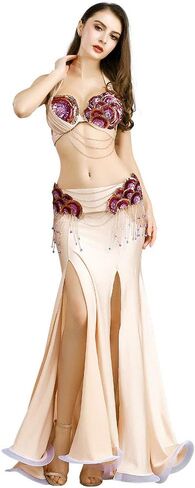 ROYAL SMEELA Belly Dance Costume for Women Belly Dancing Skirt Belly Dance Bra and Belt Set Bellydance Skirts Carnival Outfit Skin in Saudi Arabia