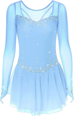 Figure Skating Dress Women's Girls' Ice Skating Dress Spandex Training Professional Skating Wear Handmade Long Sleeve,Pink,16Years in Saudi Arabia