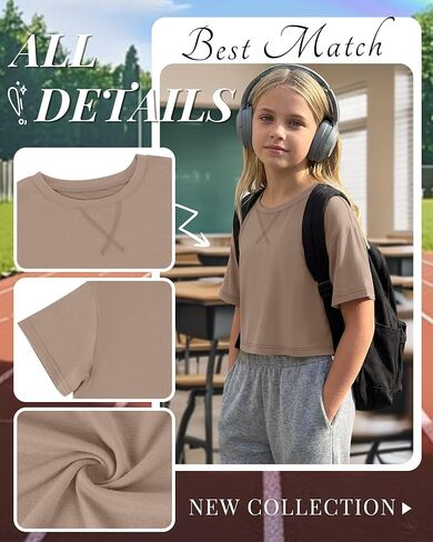 4 Pack Girls Oversized Crop Tops Short Sleeve 5-14 Years Drop Shoulder Crew Neck T-Shirts Kids Casual Athletic Tee in Saudi Arabia