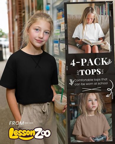 4 Pack Girls Oversized Crop Tops Short Sleeve 5-14 Years Drop Shoulder Crew Neck T-Shirts Kids Casual Athletic Tee in Saudi Arabia