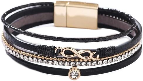 Fuqimanman2020 MultiLayer Infinity Love Leather Wrap Bracelet Wristband Stackable Mutual Clasp Matching Couple Friendship Eternal for Women Men Lover Velentine's Day Gift in Kuwait