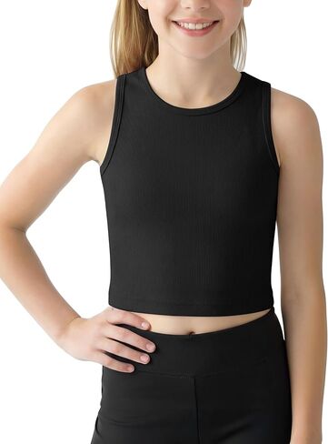 Resinta Girls Tank Tops Kids Athletic Ribbed Knit Casual Sleeveless Crop Tops for Dance Yoga Gym 5-14Y in Saudi Arabia