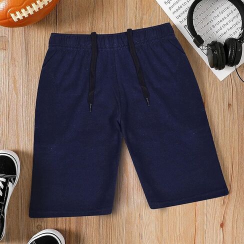 Boys Shorts 100% Cotton Casual Shorts Knee Length - Shorts S07 Navy 11-12 in Saudi Arabia