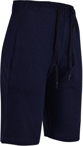 Boys Shorts 100% Cotton Casual Shorts Knee Length - Shorts S07 Navy 11-12 in Saudi Arabia