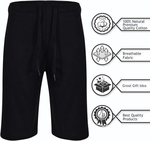 Boys Shorts 100% Cotton Casual Shorts Knee Length - Shorts S07 Black 2 Pack 7-8 in Saudi Arabia