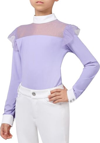 Girls Equestrian Riding Shirt, Breathable Long Sleeve Horse Riding Top for Training & Show, Quick-Dry in Saudi Arabia