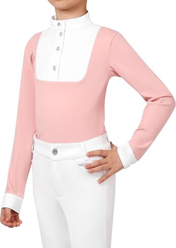 Girls Equestrian Show Shirt for Kids, Horse Riding Competition Top, White Stand Collar (XS–L) in Saudi Arabia