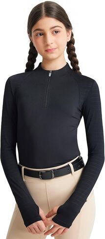 FitsT4 Sports Girls Long Sleeve Equestrian Shirt Summer Horse Riding Shirts Half Zip Horseback Show Shirt Athletic Tops in Saudi Arabia