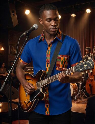 قميص رجالي من LucMatton مطبوع عليه Kente بأكمام قصيرة وأزرار سفلية، قمصان Dashiki برسومات أفريقية وقبلية in Kuwait