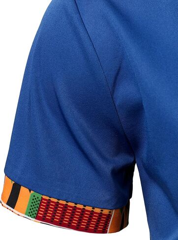 قميص رجالي من LucMatton مطبوع عليه Kente بأكمام قصيرة وأزرار سفلية، قمصان Dashiki برسومات أفريقية وقبلية in Kuwait