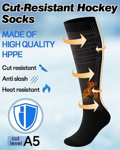 Ramede 5 Pairs Cut Resistant Hockey Socks A5 Level Protection Skate Black Knee Long Socks for Hockey Players Coaches Gardening Work in Saudi Arabia