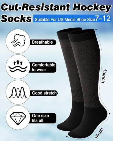 Ramede 5 Pairs Cut Resistant Hockey Socks A5 Level Protection Skate Black Knee Long Socks for Hockey Players Coaches Gardening Work in Saudi Arabia