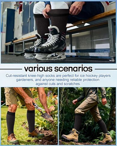 Ramede 5 Pairs Cut Resistant Hockey Socks A5 Level Protection Skate Black Knee Long Socks for Hockey Players Coaches Gardening Work in Saudi Arabia