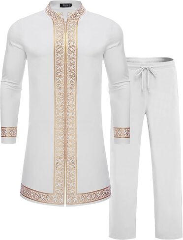 Mens African 2 Piece Set Nigerian Dashiki Shirt and Pants Outfit Gold Metallic Traditional Suit for Wedding Party Vacation in Saudi Arabia
