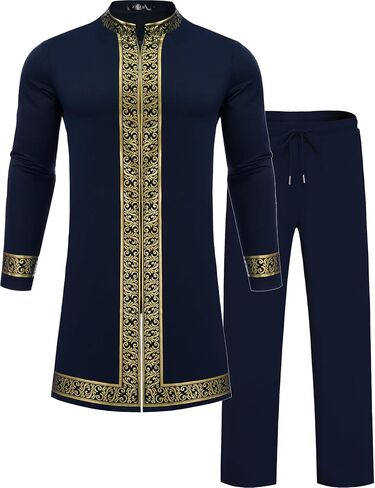 Mens African 2 Piece Set Nigerian Dashiki Shirt and Pants Outfit Gold Metallic Traditional Suit for Wedding Party Vacation in Saudi Arabia