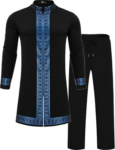 Mens African 2 Piece Set Nigerian Dashiki Shirt and Pants Outfit Gold Metallic Traditional Suit for Wedding Party Vacation in Saudi Arabia