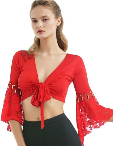 زي رقص شرقي نسائي شال قصير مزين بالدانتيل مربوط ومقيد زي ملابس الرقص in Kuwait