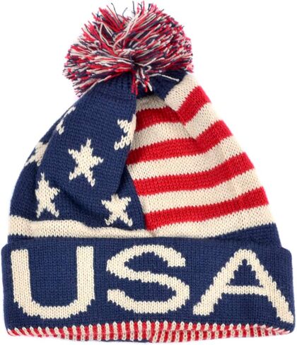 USA Winter Hat - Knit, Cuffed Beanie with Pom Pom, USA Flag Design, Warm Fun for Cold Days in Saudi Arabia