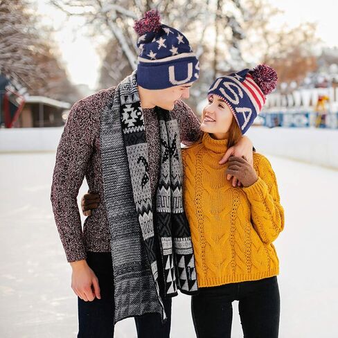USA Winter Hat - Knit, Cuffed Beanie with Pom Pom, USA Flag Design, Warm Fun for Cold Days in Saudi Arabia