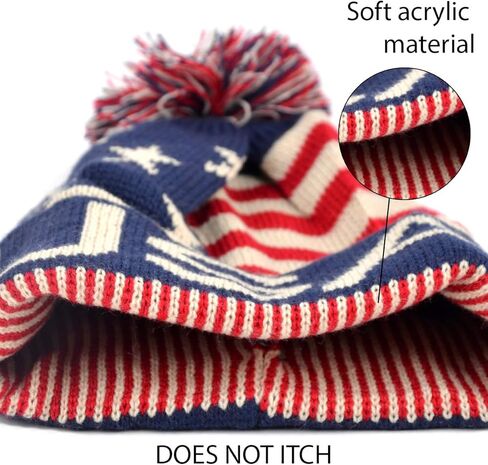 USA Winter Hat - Knit, Cuffed Beanie with Pom Pom, USA Flag Design, Warm Fun for Cold Days in Saudi Arabia