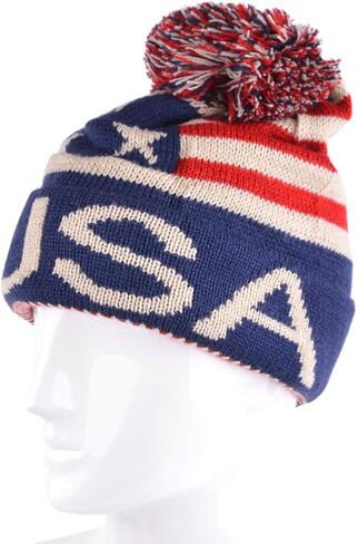 USA Winter Hat - Knit, Cuffed Beanie with Pom Pom, USA Flag Design, Warm Fun for Cold Days in Saudi Arabia