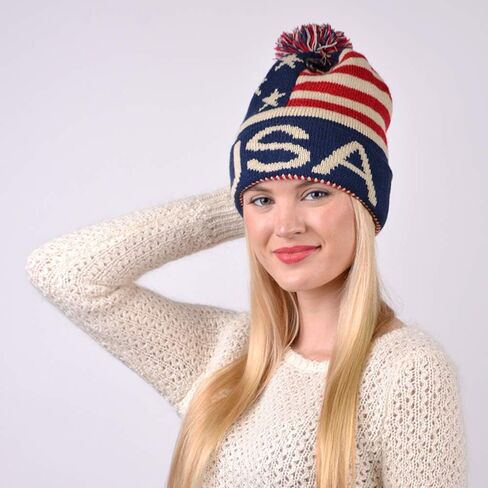 USA Winter Hat - Knit, Cuffed Beanie with Pom Pom, USA Flag Design, Warm Fun for Cold Days in Saudi Arabia