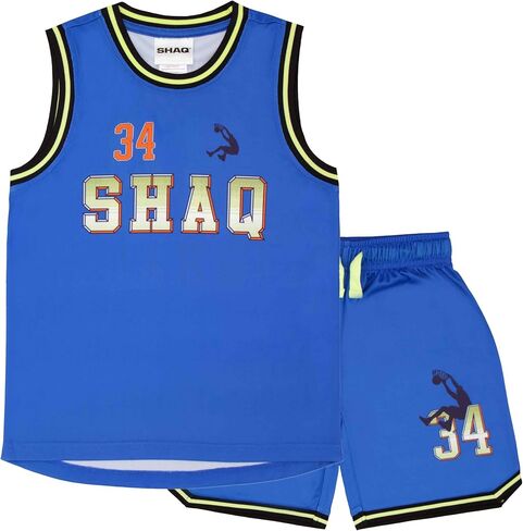 طقم جيرسيه كرة السلة للأولاد من SHAQ مكون من قطعتين - قميص رياضي مريح بدون أكمام وسروال شبكي ملابس رياضية للأطفال in Kuwait